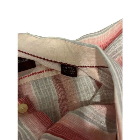 Tommy Bahama Men's Short Sleeve Button Front Shirt 100% Linen Pink Gray Size 2XL - Picture 8 of 8